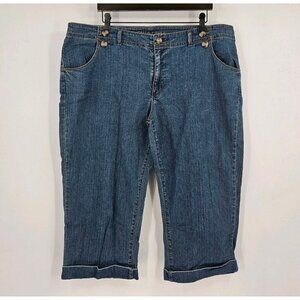 Falls Creek Womens Sz 18 Cropped Denim Jeans Cuffed Button Zip Closure
